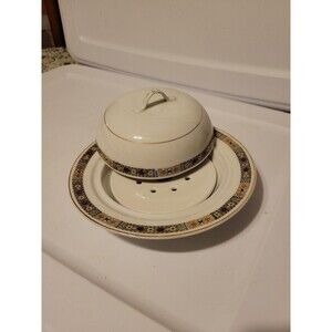 Thun Thu15? Thu25? ROUND Butter Dish With Insert Czechoslovakia Gold Trim Lid